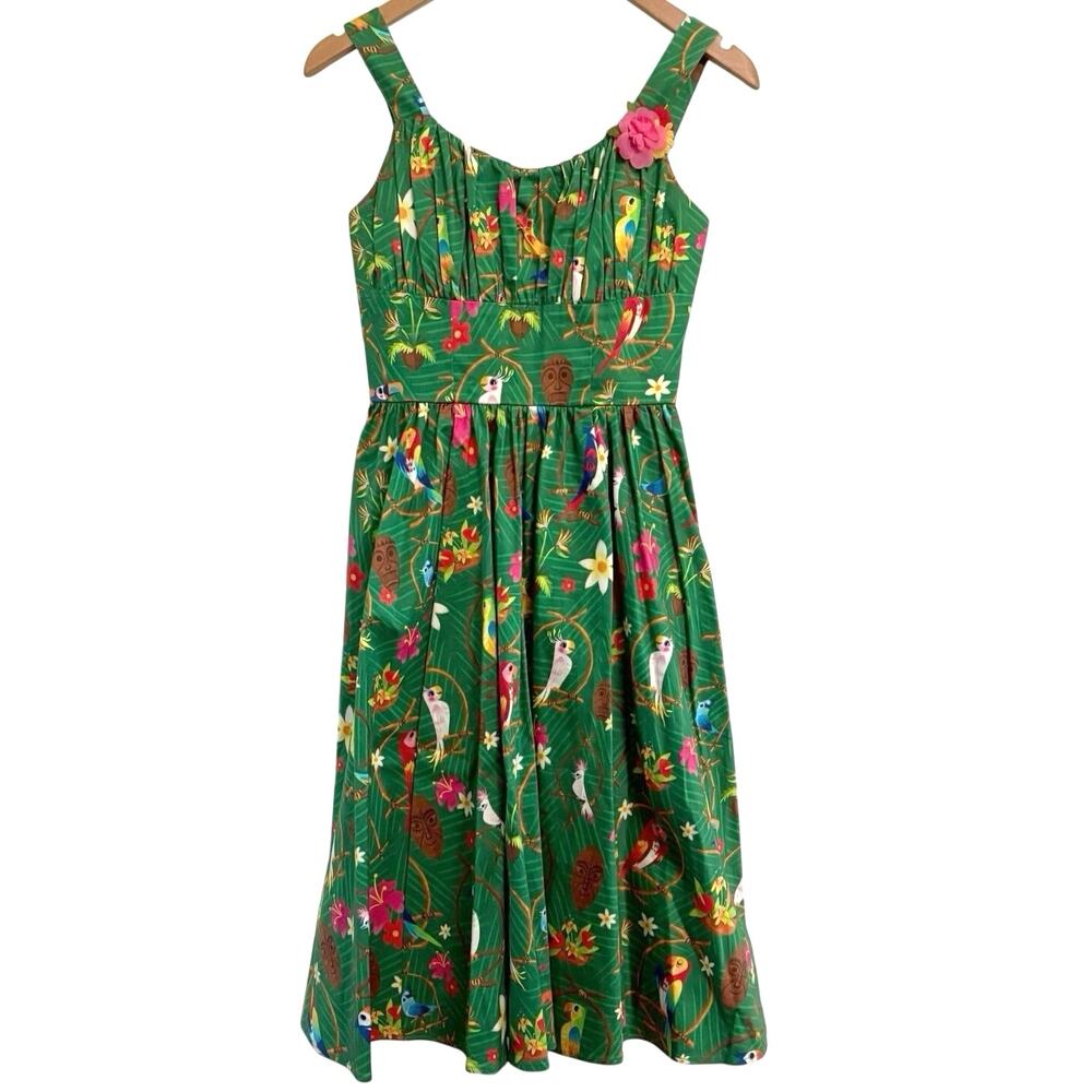 Disney Parks Enchanted Tiki Room Dress Women's XS Fit To Flare Disneyland Birds - Picture 2 of 13